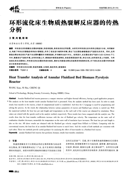 環(huán)形流化床生物質(zhì)熱裂解反應(yīng)器的傳熱分析