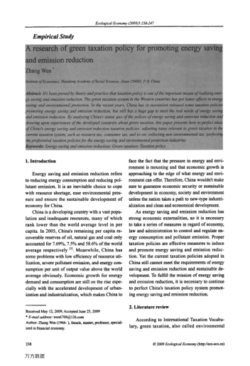 A research of green taxation policy for promoting energy saving and emission reduction