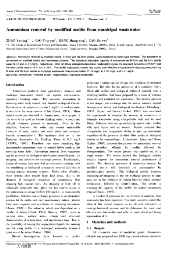 Ammonium removal by modified zeolite from municipal wastewater
