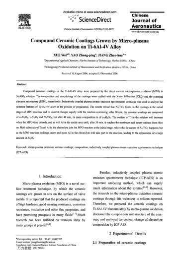 Compound Ceramic Coatings Grown by Micro-plasma Oxidation on Ti-6Al-4V Alloy