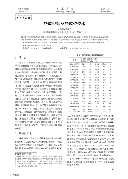 熱成型鋼及熱成型技術(shù)
