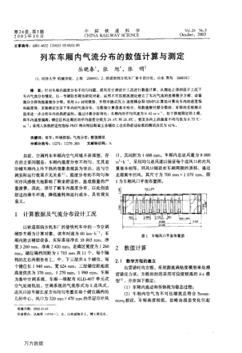 列車車廂內(nèi)氣流分布的數(shù)值計算與測定