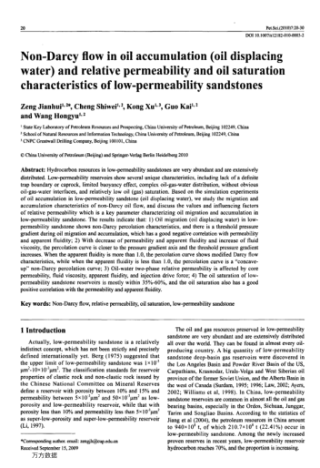 Non-Darcy flow in oil accumulation (oil displacing water) and relative permeability and oil saturati