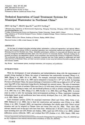 Technical Innovation of Land Treatment Systems for Municipal Wastewater in Northeast China