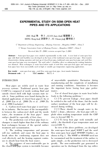 EXPERIMENTAL STUDY ON SEMI-OPEN HEAT PIPES AND ITS APPLICATIONS