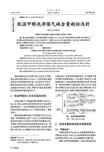 低溫甲醇洗凈煤氣硫含量超標(biāo)淺析