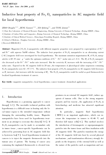 Inductive heat property of Fe3O4 nanoparticles in AC magnetic field for local hyperthermia