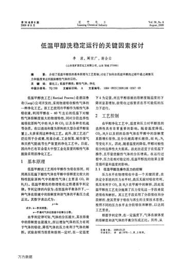 低溫甲醇洗穩(wěn)定運(yùn)行的關(guān)鍵因素探討