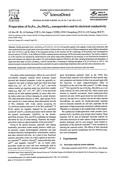 Preparation of Sr2Fe1-xScxMoO6-δ nanopowders and its electrical conductivity