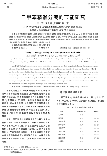 三甲苯精餾分離的節(jié)能研究