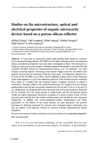 Studies on the microstructure, optical and electrical properties of organic microcavity devices base