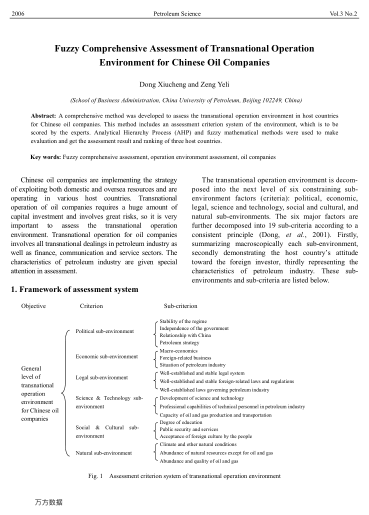 Fuzzy Comprehensive Assessment of Transnational Operation Environment for Chinese Oil Companies