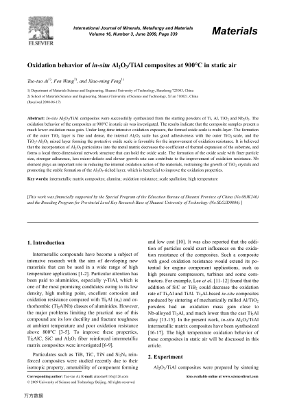 Oxidation behavior of in-situ Al2O3/TiAl composites at 900℃ in static air