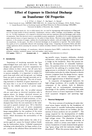 Effect of Exposure to Electrical Discharge on Transformer Oil Properties