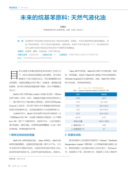 未來的烷基苯原料：天然氣液化油
