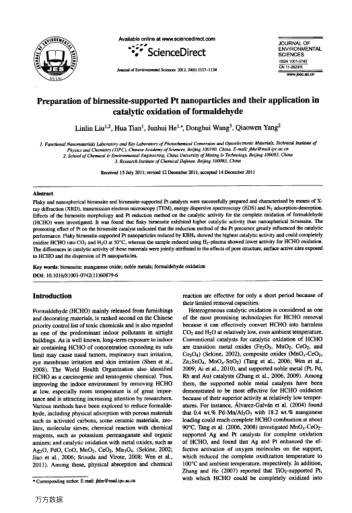 Preparation of birnessite-supported Pt nanoparticles and their application in catalytic oxidation of