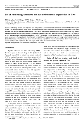 Use of rural energy resources and eco-environmental degradation in Tibet