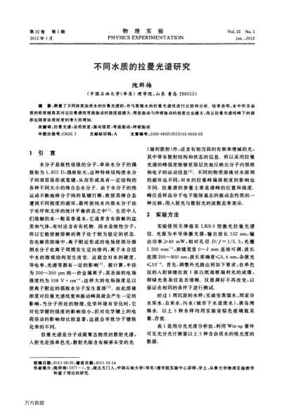 不同水質(zhì)的拉曼光譜研究