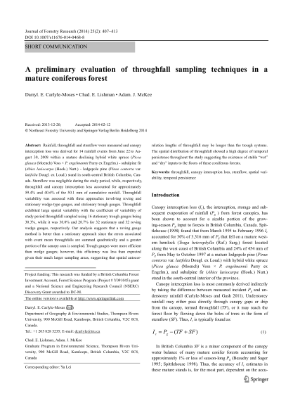A preliminary evaluation of throughfall sampling techniques in a mature coniferous forest
