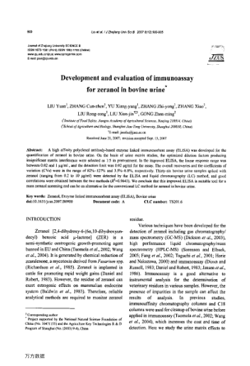 Development and evaluation of immunoassay for zeranol in bovine urine
