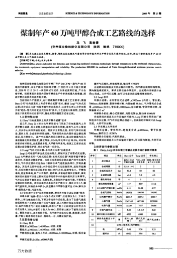 煤制年產60萬噸甲醇合成工藝路線的選擇