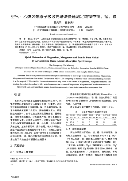 空氣-乙炔火焰原子吸收光譜法快速測(cè)定純鎳中鎂、錳、鐵