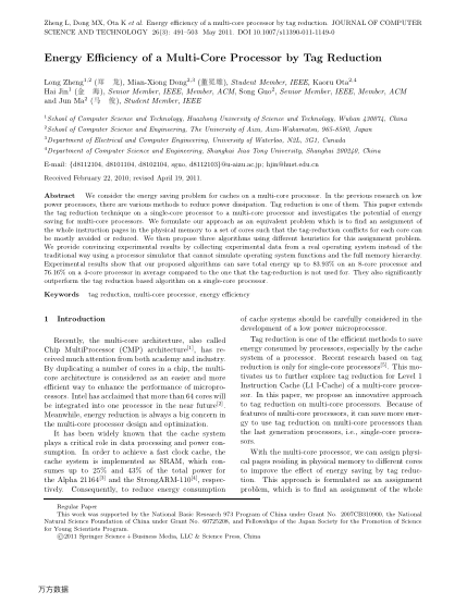 Energy Efficiency of a Multi-Core Processor by Tag Reduction