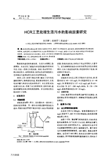 HCR工藝處理生活污水的影響因素研究