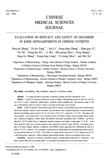 EVALUATION OF EFFICACY AND SAFETY OF DIACEREIN IN KNEE OSTEOARTHRITIS IN CHINESE PATIENTS
