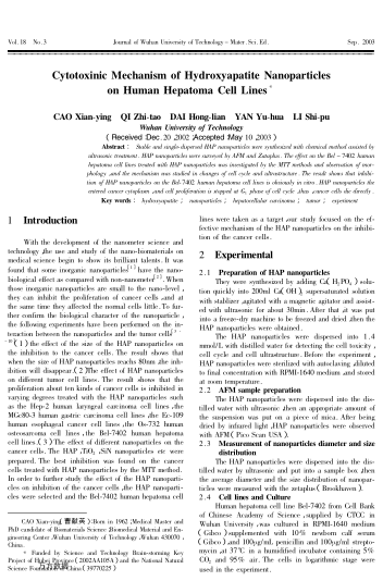 Cytotoxinic Mechanism of Hydroxyapatite Nanoparticles on Human Hepatoma Cell Lines