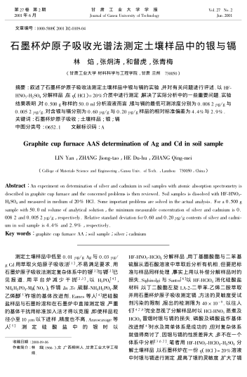 石墨杯爐原子吸收光譜法測定土壤樣品中的銀與鎘