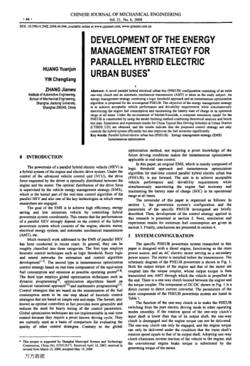 DEVELOPMENT OF THE ENERGY MANAGEMENT STRATEGY FOR PARALLEL HYBRID ELECTRIC URBAN BUSES