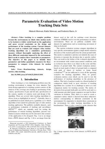 Parametric Evaluation of Video Motion Tracking Data Sets