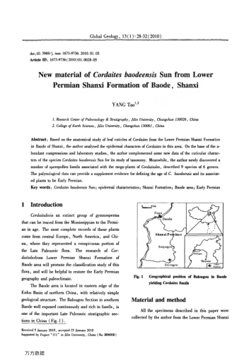 New material of Cordaites baodeensis Sun from Lower Permian Shanxi Formation of Baode, Shanxi