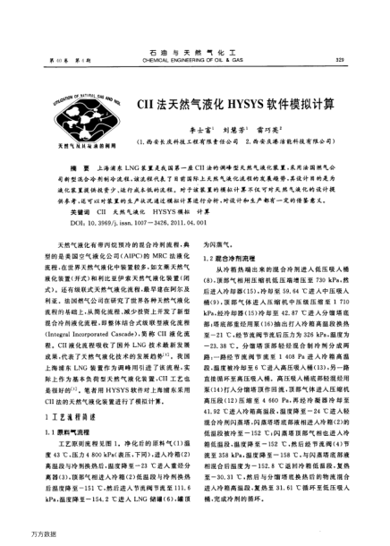 CII法天然氣液化HYSYS軟件模擬計算
