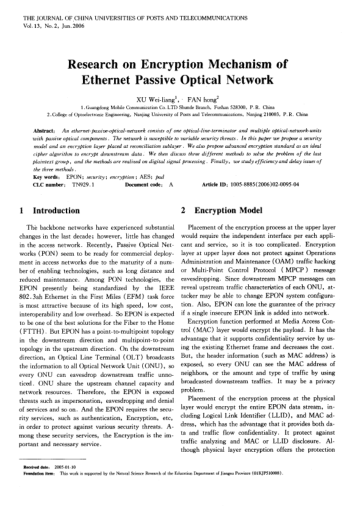 Research on Encryption Mechanism of Ethernet Passive Optical Network