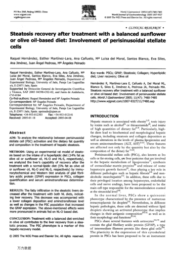 Steatosis recovery after treatment with a balanced sunflower or olive oil-based diet: Involvement of