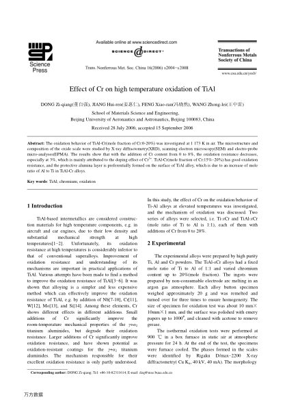 Effect of Cr on high temperature oxidation of TiAl