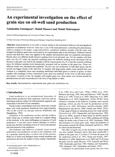 An experimental investigation on the effect of grain size on oil-well sand production
