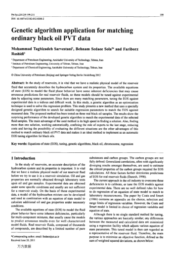 Genetic algorithm application for matching ordinary black oil PVT data