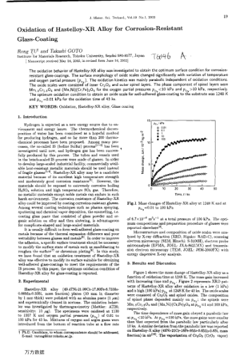 Oxidation of Hastelloy-XR Alloy for Corrosion-Resistant Glass-Coating
