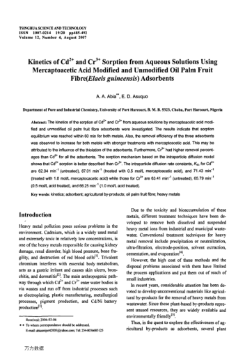 Kinetics of Cd2+ and Cr3+ Sorption from Aqueous Solutions Using Mercaptoacetic Acid Modified and Unm