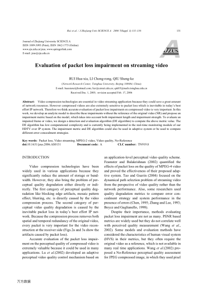 Evaluation of packet loss impairment on streaming video
