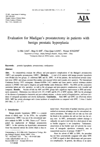 Evaluation for Madigan's prostatectomy in patients with benign prostatic hyperplasia