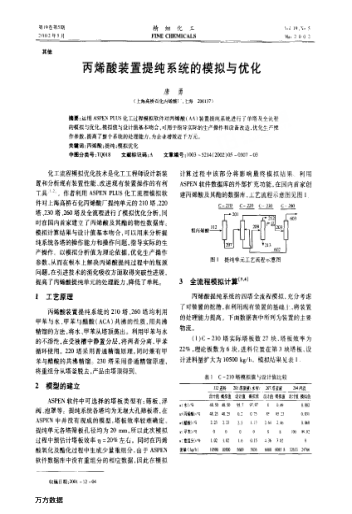 丙烯酸裝置提純系統(tǒng)的模擬與優(yōu)化