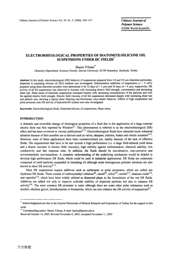 ELECTRORHEOLOGICAL PROPERTIES OF DIATOMITE/SILICONE OIL SUSPENSIONS UNDER DC FIELDS