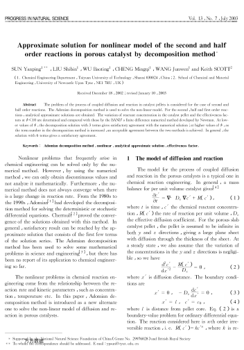 Approximate solution for nonlinear model of the second and half order reactions in porous catalyst b