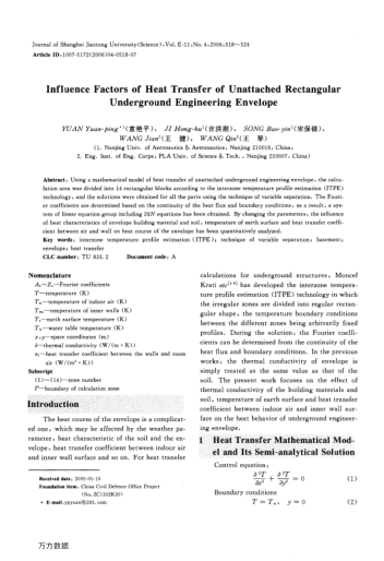 Influence Factors of Heat Transfer of Unattached Rectangular Underground Engineering Envelope