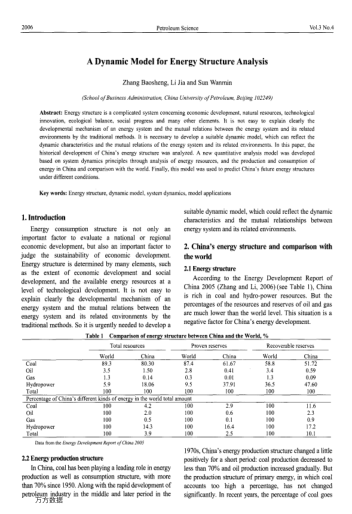 A Dynamic Model for Energy Structure Analysis