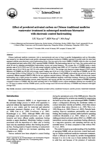 Effect of powdered activated carbon on Chinese traditional medicine wastewater treatment in submerge